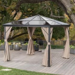 Discount 🎁 HN Outdoor Sausalito 10 X 10 Ft. Aluminum Hardtop Gazebo 😍 -Teak Outdoor Furniture Elegant shop detail2BSHD3260