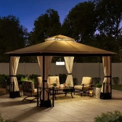 Top 10 👍 Soft-top Sunjoy Hip 11 X 13 Ft. 2 Tier Fabric Top Steel Gazebo 😍 -Teak Outdoor Furniture Elegant shop detail2SUNR1166