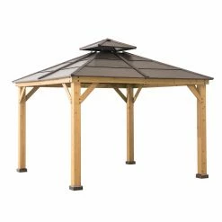 Cheapest ❤️ Sunjoy Hip 2 Tier Hardtop Cedar Framed Gazebo 🤩 -Teak Outdoor Furniture Elegant shop detail2SUNR1167