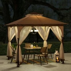 Best reviews of 😍 Soft-top Sunjoy 9.5 X 9.5 Ft. 2-tone Fabric Topped Steel Gazebo 🎉 -Teak Outdoor Furniture Elegant shop detail2SUNR1169
