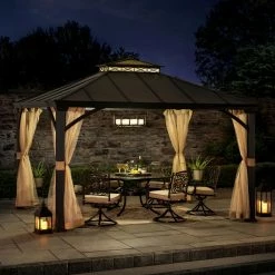 Brand new 👏 Sunjoy Cross Hip 10.5 X 12.5 Ft. 2 Tier Hardtop Steel Gazebo 🎁 -Teak Outdoor Furniture Elegant shop detail2SUNR1173