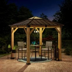 Best deal 🔥 Sunjoy Hip 9 X 9 Ft. Polycarbonate Hardtop Cedar Framed Gazebo 🤩 -Teak Outdoor Furniture Elegant shop detail2SUNR1176