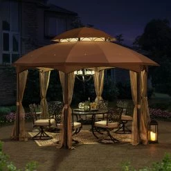 Deals 💯 Soft-top Sunjoy Dome 13.5 X 13.5 Ft. 2 Tier Fabric Topped Steel Gazebo 🔥 -Teak Outdoor Furniture Elegant shop detail2SUNR1179