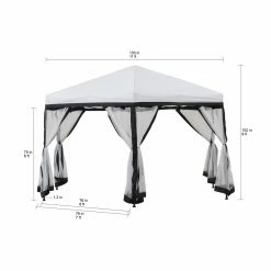Coupon 💯 Soft-top Sunjoy 11 Ft. X 11 Ft. 2-Tone Pop Up Portable Hexagon Steel Gazebo -White And Black 😍 -Teak Outdoor Furniture Elegant shop detail2SUNR1196