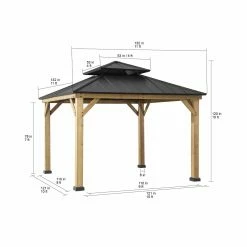 Coupon 🔔 Sunjoy Cedar Framed Gazebo With Steel Hardtop - 11 X 11 Ft. 😉 -Teak Outdoor Furniture Elegant shop detail2SUNR1203