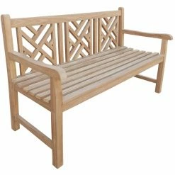 New 🛒 Outdoor Benches Seven Seas Teak Saint Thomas Chippendale Garden Bench - Honey Tone Brown 🔥 -Teak Outdoor Furniture Elegant shop detail5CHIT553