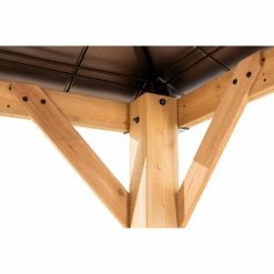 Discount ⭐ Sunjoy Cedar Framed Gazebo With Brown Steel And Polycarbonate Hip Roof Hardtop - 11 X 11 Ft. ⭐ -Teak Outdoor Furniture Elegant shop detail5SUNR1202
