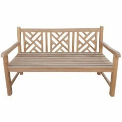 New 🛒 Outdoor Benches Seven Seas Teak Saint Thomas Chippendale Garden Bench - Honey Tone Brown 🔥 -Teak Outdoor Furniture Elegant shop detail6CHIT553