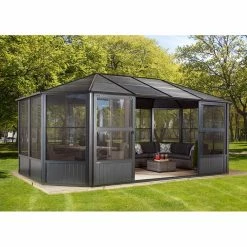 Best deal 🔥 Hardtop SOJAG INC Charleston Steel Gazebo With Two Sliding Doors 🥰 -Teak Outdoor Furniture Elegant shop detail6SOJA011