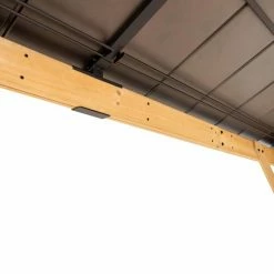 Discount ⭐ Sunjoy Cedar Framed Gazebo With Brown Steel And Polycarbonate Hip Roof Hardtop - 11 X 11 Ft. ⭐ -Teak Outdoor Furniture Elegant shop detail6SUNR1202