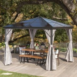 Discount 🎁 HN Outdoor Sausalito 10 X 10 Ft. Aluminum Hardtop Gazebo 😍 -Teak Outdoor Furniture Elegant shop detail7BSHD3260