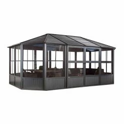 Best deal 🔥 Hardtop SOJAG INC Charleston Steel Gazebo With Two Sliding Doors 🥰 -Teak Outdoor Furniture Elegant shop detail7SOJA011