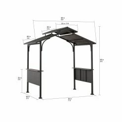 Promo 🔔 Sunjoy 5 Ft. X 8 Ft. Steel 2 Tier Hardtop Grill Gazebo ✨ -Teak Outdoor Furniture Elegant shop detail7SUNR1152