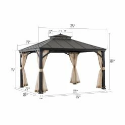 Brand new 👏 Sunjoy Cross Hip 10.5 X 12.5 Ft. 2 Tier Hardtop Steel Gazebo 🎁 -Teak Outdoor Furniture Elegant shop detail7SUNR1173