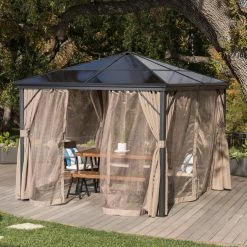 Discount 🎁 HN Outdoor Sausalito 10 X 10 Ft. Aluminum Hardtop Gazebo 😍 -Teak Outdoor Furniture Elegant shop detailBSHD3260