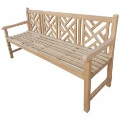 New 🛒 Outdoor Benches Seven Seas Teak Saint Thomas Chippendale Garden Bench - Honey Tone Brown 🔥 -Teak Outdoor Furniture Elegant shop detailCHIT553