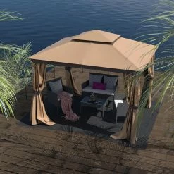 Outlet ✔️ Soft-top Cloud Mountain Luxuriously 10 X 12 Gazebo 💯 -Teak Outdoor Furniture Elegant shop detailCLOD251