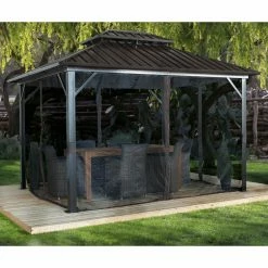 Top 10 🎁 Hardtop SOJAG INC Genova Double Roof Gazebo 🔔 -Teak Outdoor Furniture Elegant shop detailSOJA058