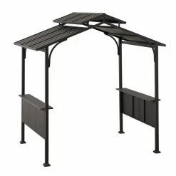 Promo 🔔 Sunjoy 5 Ft. X 8 Ft. Steel 2 Tier Hardtop Grill Gazebo ✨ -Teak Outdoor Furniture Elegant shop detailSUNR1152