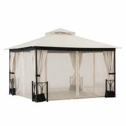 Top 10 👍 Soft-top Sunjoy Hip 11 X 13 Ft. 2 Tier Fabric Top Steel Gazebo 😍 -Teak Outdoor Furniture Elegant shop detailSUNR1166
