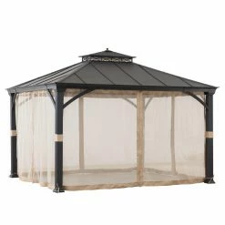 Brand new 👏 Sunjoy Cross Hip 10.5 X 12.5 Ft. 2 Tier Hardtop Steel Gazebo 🎁 -Teak Outdoor Furniture Elegant shop detailSUNR1173