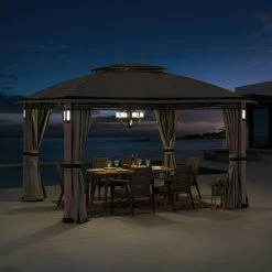 Budget 😀 Soft-top ☀️ SummerCove Monterey Park 10 Ft. X 13 Ft. 2-Tier Gazebo With LED Lighting And Bluetooth Sound 🌟 -Teak Outdoor Furniture Elegant shop detailSUNR1223