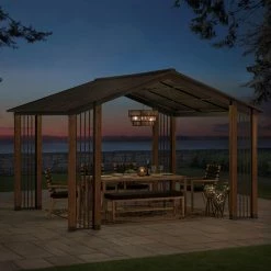 Best reviews of 💯 SummerCove Clint 11 Ft. X 13 Ft. Cedar Framed Gazebo With Steel Hardtop Roof - Black 🎉 -Teak Outdoor Furniture Elegant shop detailSUNR1226