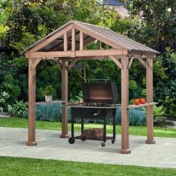 Discount 😉 Sunjoy 9 Ft. X 6 Ft. Cedar Wood Hardtop Grill Gazebo ⌛ -Teak Outdoor Furniture Elegant shop detailSUNR1256