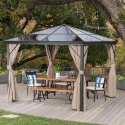 Discount 🎁 HN Outdoor Sausalito 10 X 10 Ft. Aluminum Hardtop Gazebo 😍 -Teak Outdoor Furniture Elegant shop inuseBSHD3260