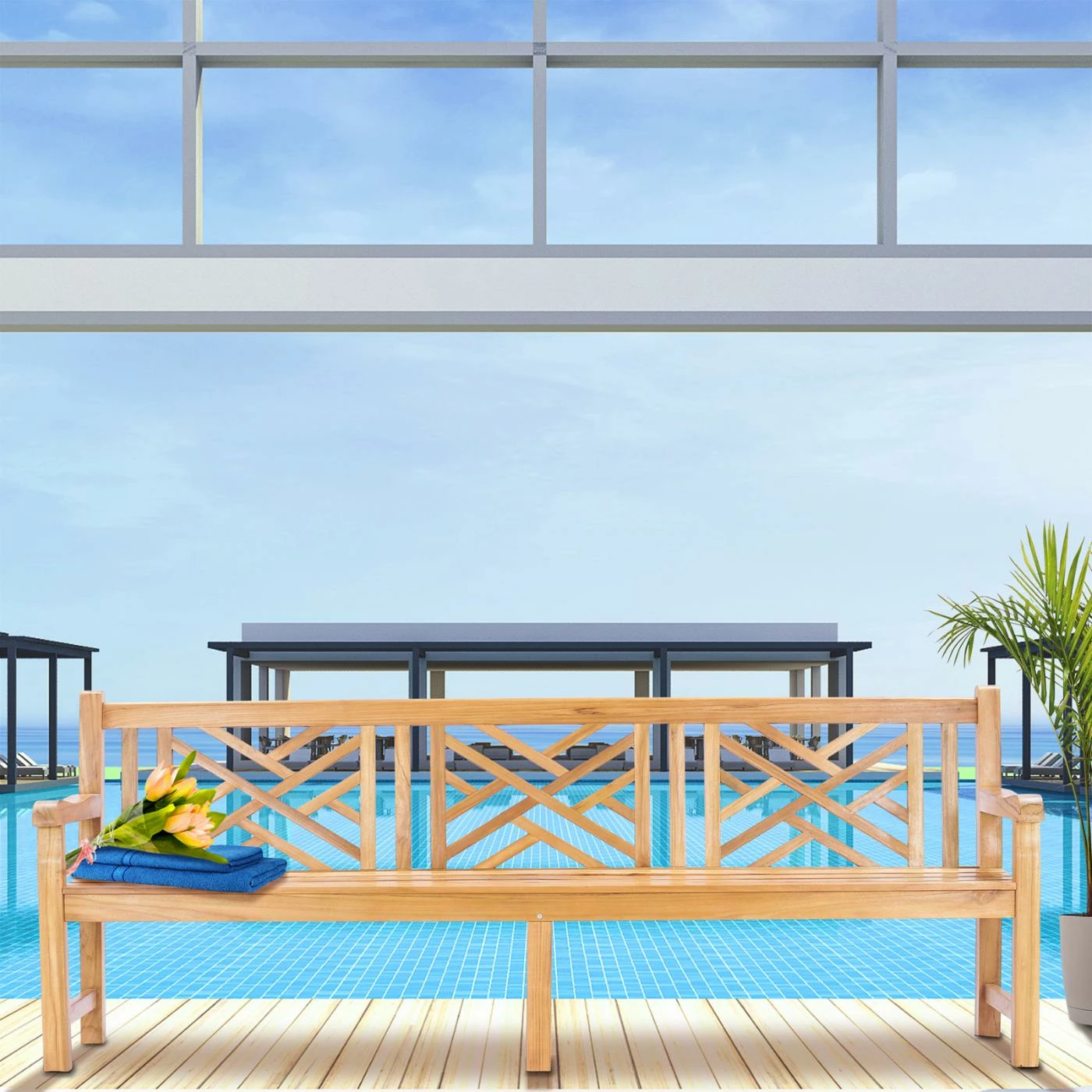 Outlet ๐ Outdoor Benches Chic Teak Chippendale 8 Ft. Outdoor Patio Bench - Teak ๐ 4 Outlet ๐ Outdoor Benches Chic Teak Chippendale 8 Ft. Outdoor Patio Bench - Teak ๐ - Image 2