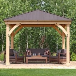 Best Sale 👍 Hardtop Yardistry Meridian Gazebo ✔️ -Teak Outdoor Furniture Elegant shop inuseSOW094