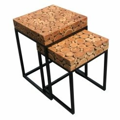 Best deal 🛒 Patio Accent Tables Chic Teak Teak Wood Indoor / Outdoor Nesting Side Tables - Set Of 2 ❤️