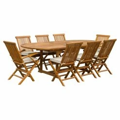 Outlet 😀 Patio Dining Sets Seven Seas Teak West Palm Teak 9 Piece Oval Patio Dining Set 🎉