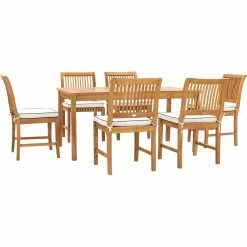 Cheap 🤩 Patio Dining Sets Chic Teak Bermuda 7 Piece Teak Wood Patio Dining Set With 6 Side Chairs ❤️