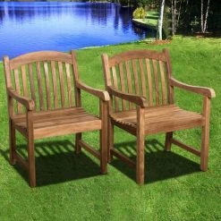 Deals 🔥 Patio Dining Chairs Amazonia Newcastle Teak Armchairs - Set Of 2 🎁