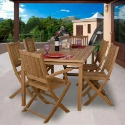 Promo 👍 Patio Dining Sets Amazonia Rotterdam Teak Dining Set - Seats 6 🛒