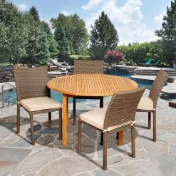 Best deal 🤩 Patio Dining Sets Amazonia East Point Teak 5 Piece Round Patio Dining Set 🥰