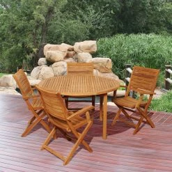 New 🔔 Patio Dining Sets Amazonia Olympia Teak 5 Piece Round Patio Dining Set 😀