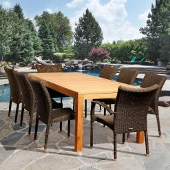 Deals 🔔 Patio Dining Sets Amazonia Surge Teak 9 Piece Rectangular Patio Dining Set 🎉