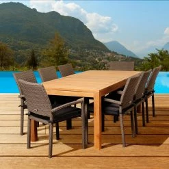 Coupon ❤️ Patio Dining Sets Amazonia Virginia Beach Teak 9 Piece Rectangular Patio Dining Set 🥰