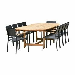 Cheapest 😀 Patio Dining Sets Amazonia Capri Teak 11 Piece Oval Extension Patio Dining Set 🎁