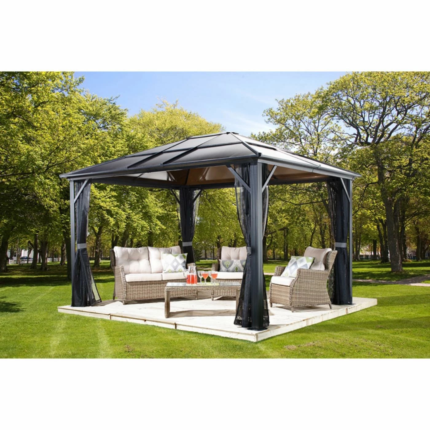 Deals 🛒 Hardtop SOJAG INC Meridien Hard Top Sunshelter Outdoor Gazebo With Side Netting 👏 3 Deals 🛒 Hardtop SOJAG INC Meridien Hard Top Sunshelter Outdoor Gazebo With Side Netting 👏