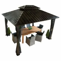 Teak Outdoor Furniture Elegant shop 43 Top 10 🎁 Hardtop SOJAG INC Genova Double Roof Gazebo 🔔
