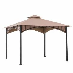 Hot Sale 🥰 Soft-top Sunjoy 11 X 11 Ft. 2-Tier Faux Bamboo Steel Gazebo 👏