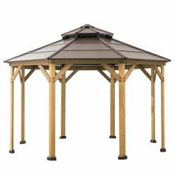 Outlet 😀 Sunjoy Octagon 13 X 13 Ft. Hardtop Cedar Framed Gazebo 🛒