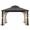 Brand new 👏 Sunjoy Cross Hip 10.5 X 12.5 Ft. 2 Tier Hardtop Steel Gazebo 🎁 -Teak Outdoor Furniture Elegant shop masterSUNR1173
