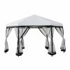 Coupon 💯 Soft-top Sunjoy 11 Ft. X 11 Ft. 2-Tone Pop Up Portable Hexagon Steel Gazebo -White And Black 😍 -Teak Outdoor Furniture Elegant shop masterSUNR1196
