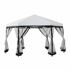 Coupon 💯 Soft-top Sunjoy 11 Ft. X 11 Ft. 2-Tone Pop Up Portable Hexagon Steel Gazebo -White And Black 😍