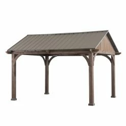 Best deal ⌛ SummerCove Maple 12 Ft. X 14 Ft. Cedar Framed Gazebo With Steel Hardtop Roof - Brown 🎁