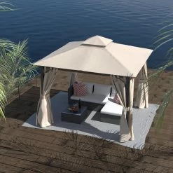 Discount ⌛ Soft-top Cloud Mountain 10 X 10 Vented Gazebo Mosquito Netting And Privacy Panels 👏 -Teak Outdoor Furniture Elegant shop scaleCLOD250